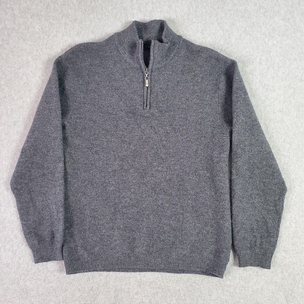 Structure Sweater FITS LARGE (tag sz xl) Gray Merino Wool 1/4 Zip Pullover Knit